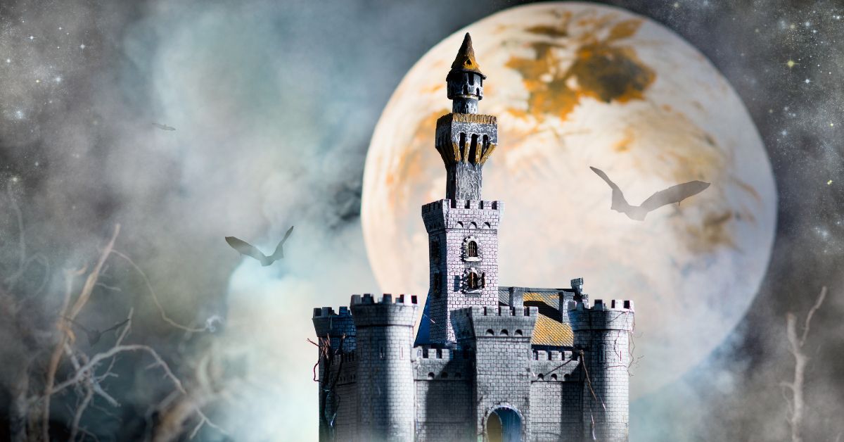High fantasy castle with a moon background